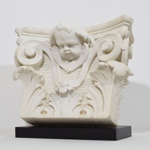 Carved white marble capital with angel head, France circa 1750