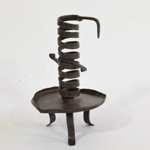 Hand forged iron rat de cave candleholder, France 18th century.