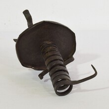 Hand forged iron rat de cave candleholder, France 18th century.