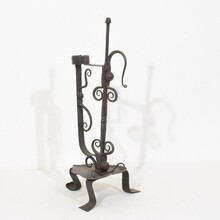 Large hand forged iron rat de cave candleholder, France 18th century