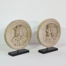 Pair carved oak panels/medallions, France circa 1850-1900