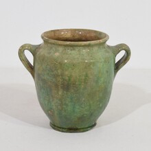 Faded green glazed ceramic confit jar, France circa 1850-1900