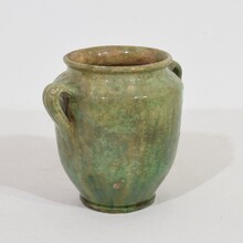 Faded green glazed ceramic confit jar, France circa 1850-1900