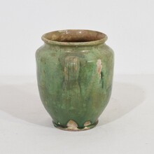 Faded green glazed ceramic confit jar, France circa 1850-1900