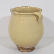 Yellow / cream glazed ceramic storage jar/ pot, France circa 1850-1900