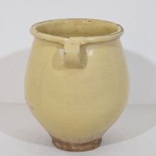 Yellow / cream glazed ceramic storage jar/ pot, France circa 1850-1900