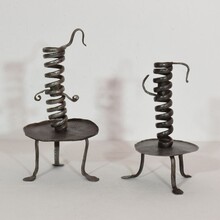 Couple hand forged iron rat de cave candleholders, France 18th century.