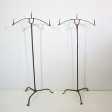 Pair hand forged iron candleholders, France circa 1650