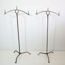 Pair hand forged iron candleholders, France circa 1650