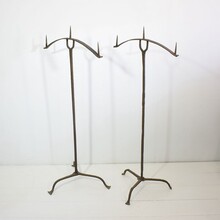 Pair hand forged iron candleholders, France circa 1650