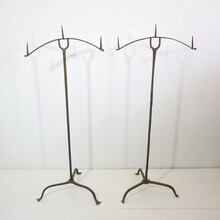 Pair hand forged iron candleholders, France circa 1650