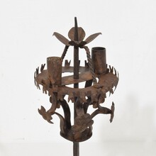 Folk art forged iron candleholder, Spain circa 1650
