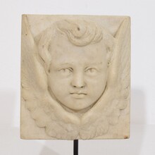 Baroque hand carved marble angel head panel, Italy circa 1700-1750