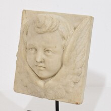 Baroque hand carved marble angel head panel, Italy circa 1700-1750