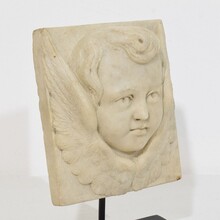 Baroque hand carved marble angel head panel, Italy circa 1700-1750