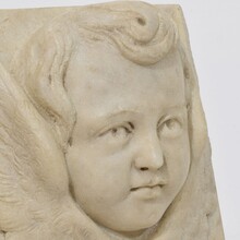 Baroque hand carved marble angel head panel, Italy circa 1700-1750