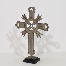 Baroque painted metal procession cross, Italy circa 1750