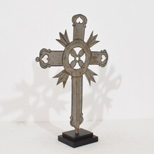 Baroque painted metal procession cross, Italy circa 1750