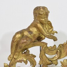 Carved giltwood baroque angel on curl ornament, Italy circa 1750