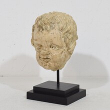 Chalk/ cast stone angel head, Italy circa 1750