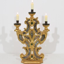 Handcarved giltwood baroque candleholder with mirrors, Italy circa 1750