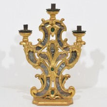 Handcarved giltwood baroque candleholder with mirrors, Italy circa 1750