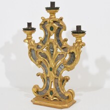 Handcarved giltwood baroque candleholder with mirrors, Italy circa 1750