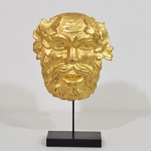 Giltwood bacchus head ornament, Italy circa 1750-1800