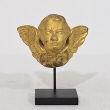 Small hand carved baroque winged angel head, Italy circa 1750