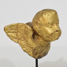 Small hand carved baroque winged angel head, Italy circa 1750