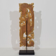 Large hand carved giltwood baroque curl ornament with angel, Italy circa 1750