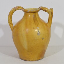 Large yellow glazed terracotta jug or water cruche ( Orjol), France circa 1850