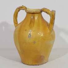 Large yellow glazed terracotta jug or water cruche ( Orjol), France circa 1850