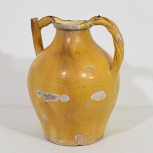 Large yellow glazed terracotta jug or water cruche ( Orjol), France circa 1850