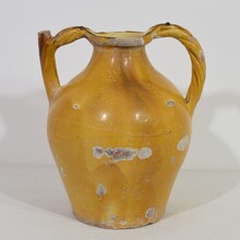 Large yellow glazed terracotta jug or water cruche ( Orjol), France circa 1850