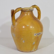 Large yellow glazed terracotta jug or water cruche ( Orjol), France circa 1850