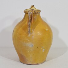 Large yellow glazed terracotta jug or water cruche ( Orjol), France circa 1850