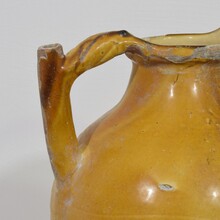 Large yellow glazed terracotta jug or water cruche ( Orjol), France circa 1850