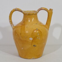 Large yellow glazed terracotta jug or water cruche ( Orjol), France circa 1850