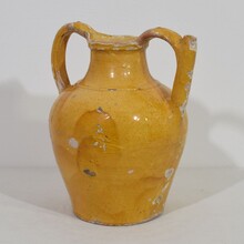 Large yellow glazed terracotta jug or water cruche ( Orjol), France circa 1850