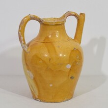 Large yellow glazed terracotta jug or water cruche ( Orjol), France circa 1850