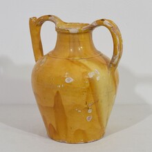 Large yellow glazed terracotta jug or water cruche ( Orjol), France circa 1850