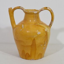 Large yellow glazed terracotta jug or water cruche ( Orjol), France circa 1850