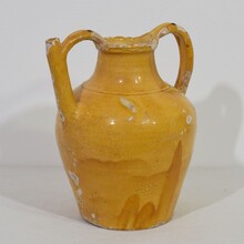 Large yellow glazed terracotta jug or water cruche ( Orjol), France circa 1850