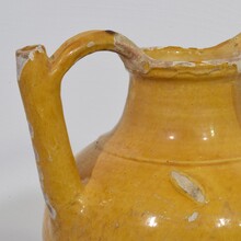 Large yellow glazed terracotta jug or water cruche ( Orjol), France circa 1850