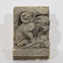 Medieval gothic carved stone crowned gargoyle panel, France circa 1250-1500