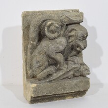 Medieval gothic carved stone crowned gargoyle panel, France circa 1250-1500