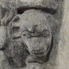 Medieval gothic carved stone crowned gargoyle panel, France circa 1250-1500