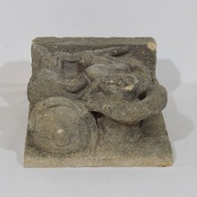 Medieval gothic carved stone crowned gargoyle panel, France circa 1250-1500