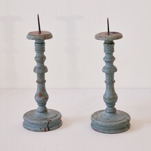 Pair painted wooden candlesticks, France circa 1750